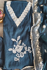 Elegant Soft Mul Chanderi Suit with Exquisite Parsi Embroidery & Crochet Lacing